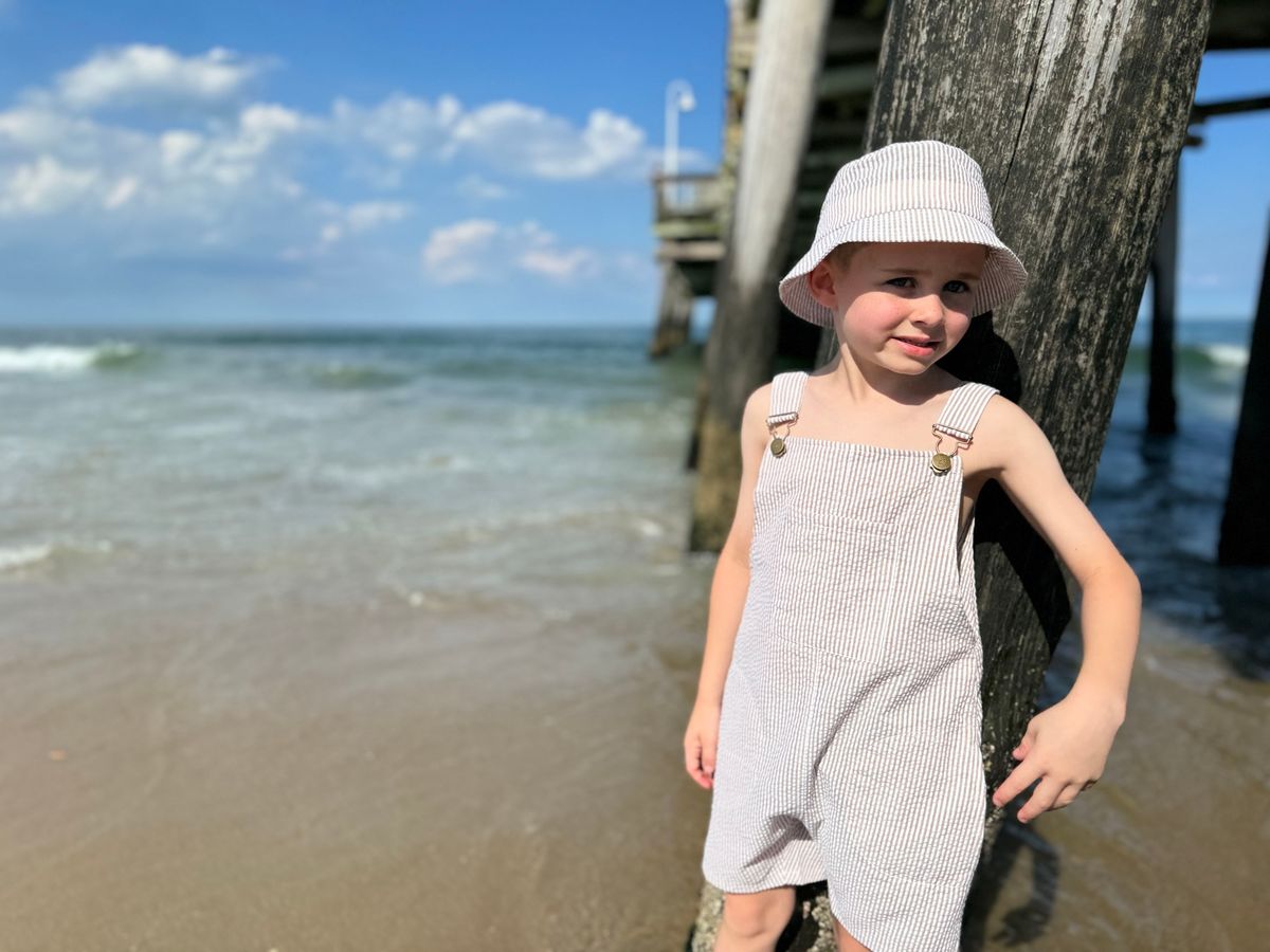 Galleon Overalls | Brown/White Seersucker