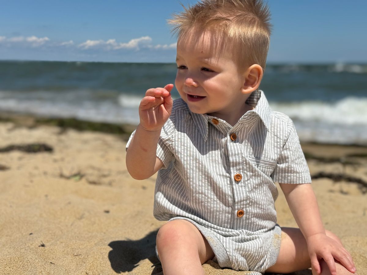 Helford Onesie | Blue/White Double Stripe