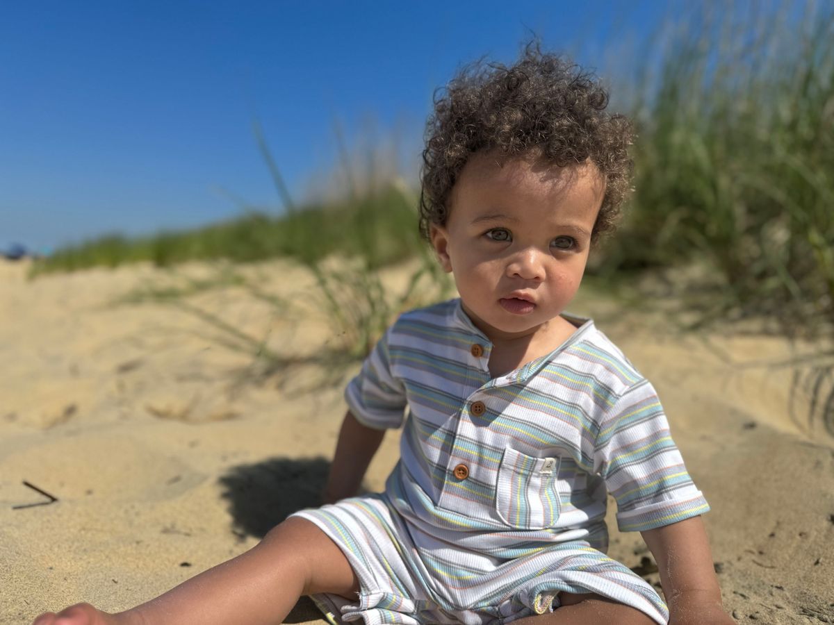 Camborne Romper | Blue Stripe Rib