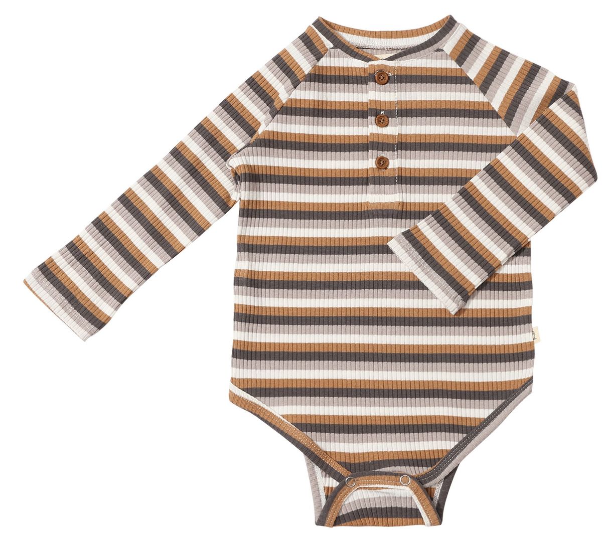 Jackstay Henley Raglan Onesie | Brown Multi Stripe