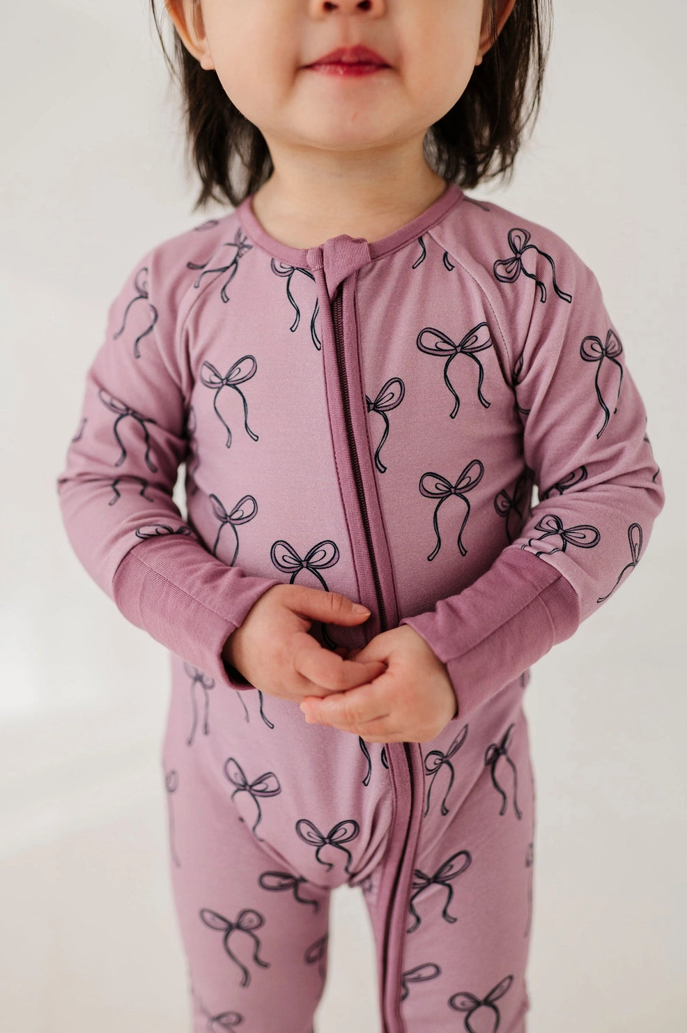 Long Sleeve Zip Romper | Hair bow
