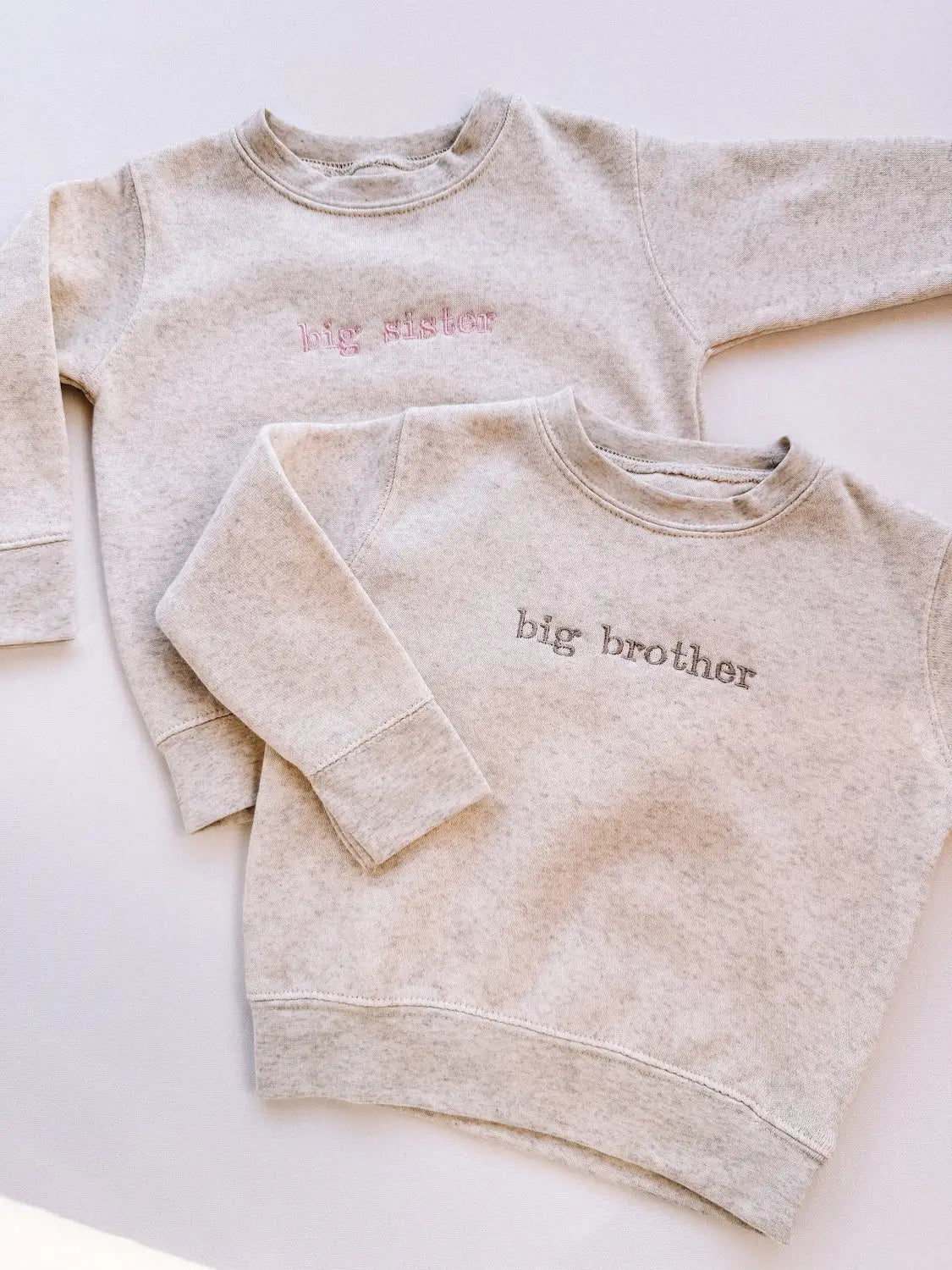 Neutral Embroidered Sibling Crewneck | Big Sister