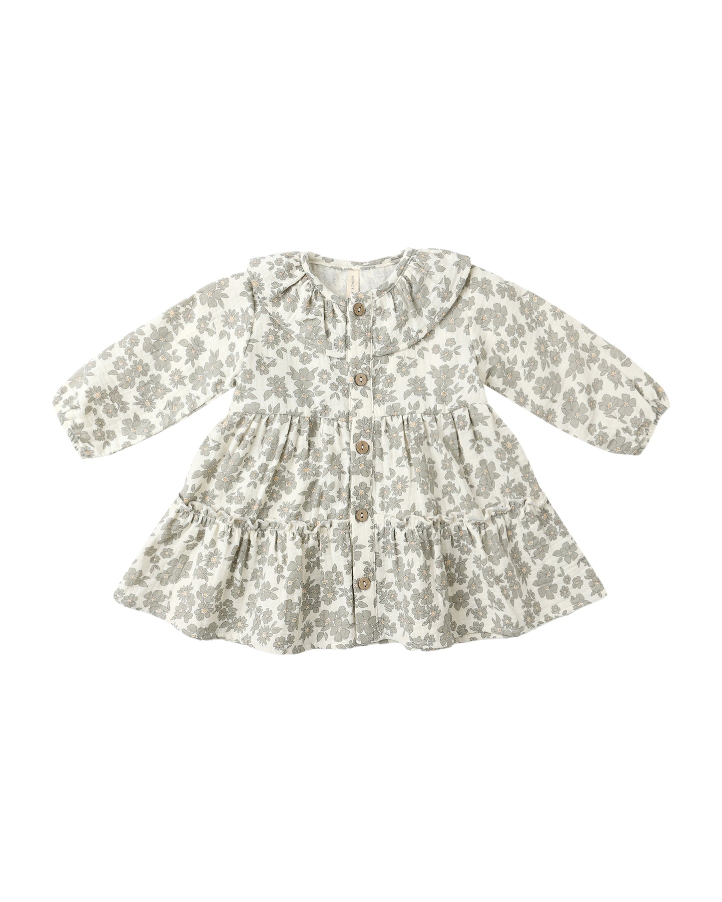 Ruffle Collar Button Dress | Green Floral