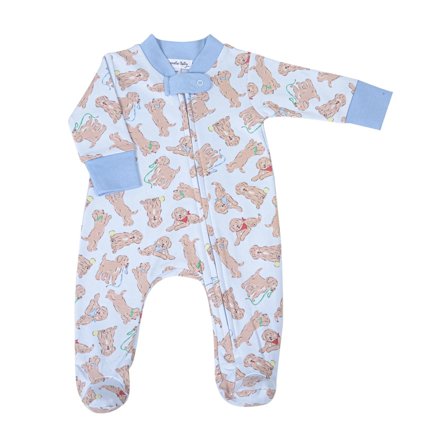Zipper Footie | Golden Pup Blue