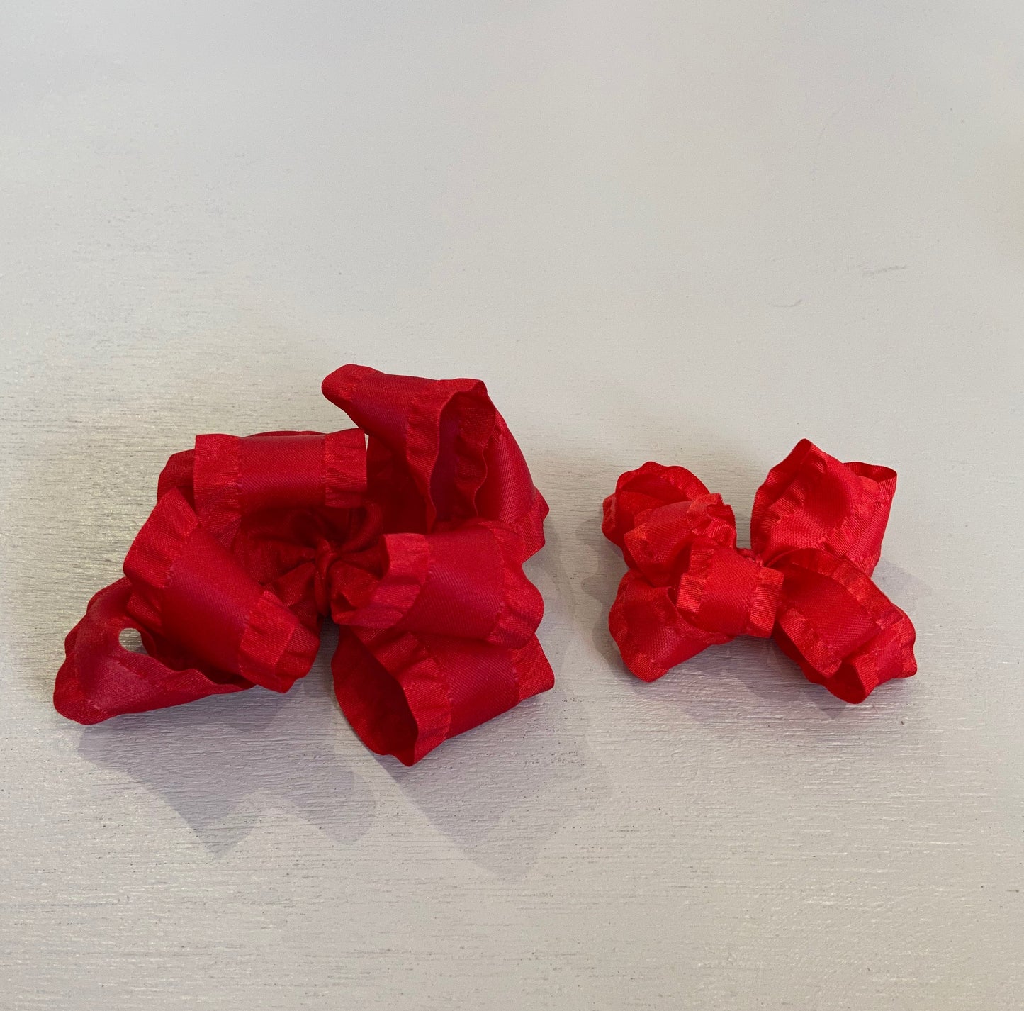 Double Ruffle Bow, Small, Red