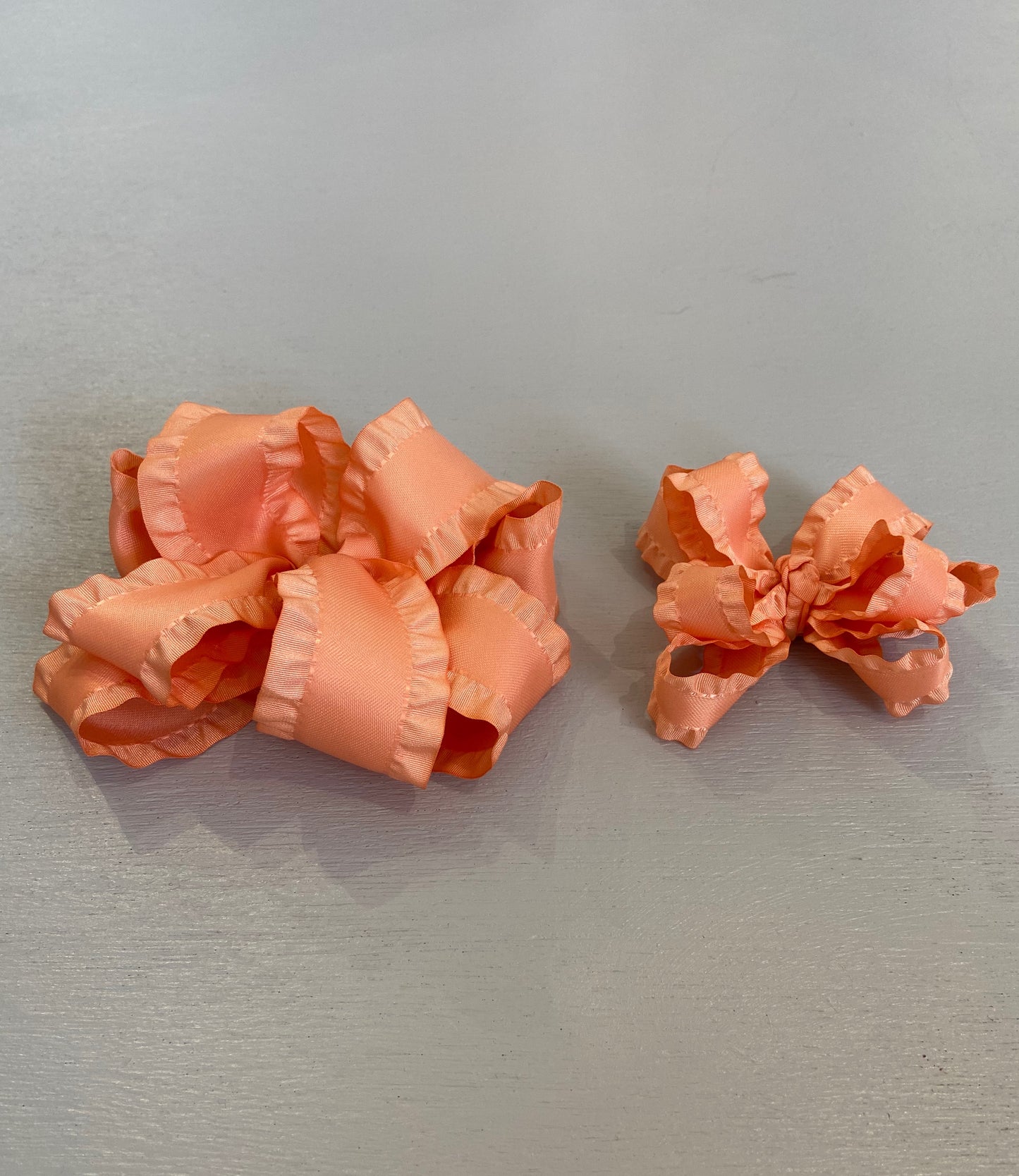 Double Ruffle Bow, Small, Peach