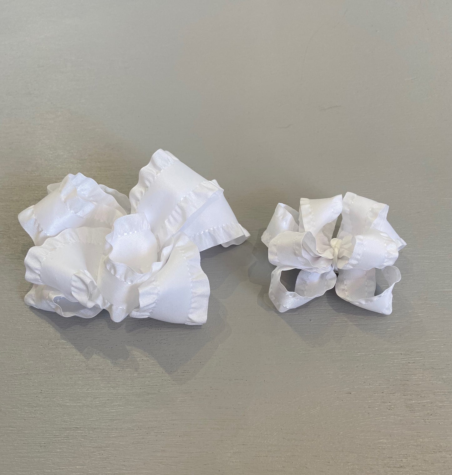 Double Ruffle Bow, Small, White