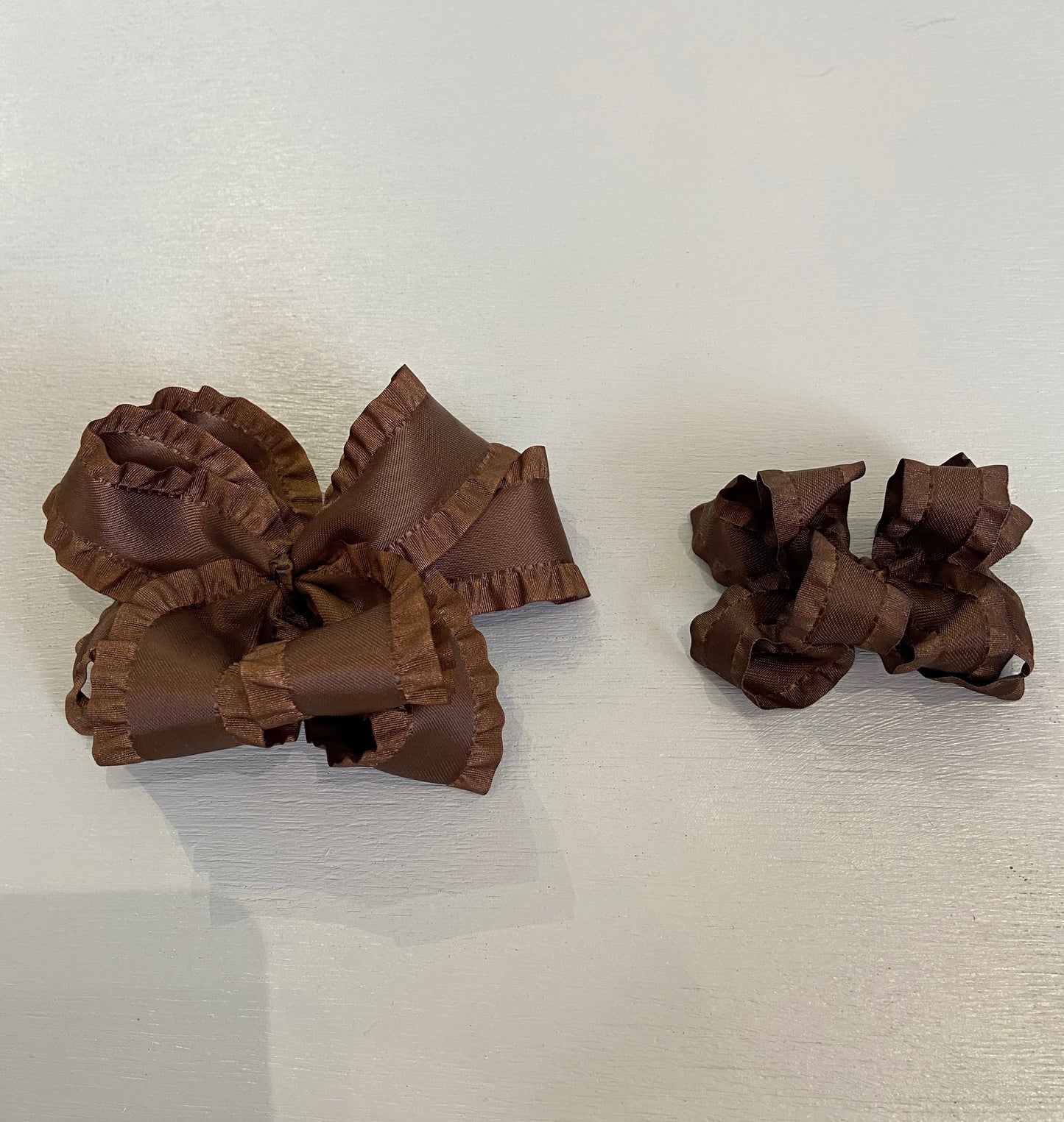 Double Ruffle Bow, Small, Brown