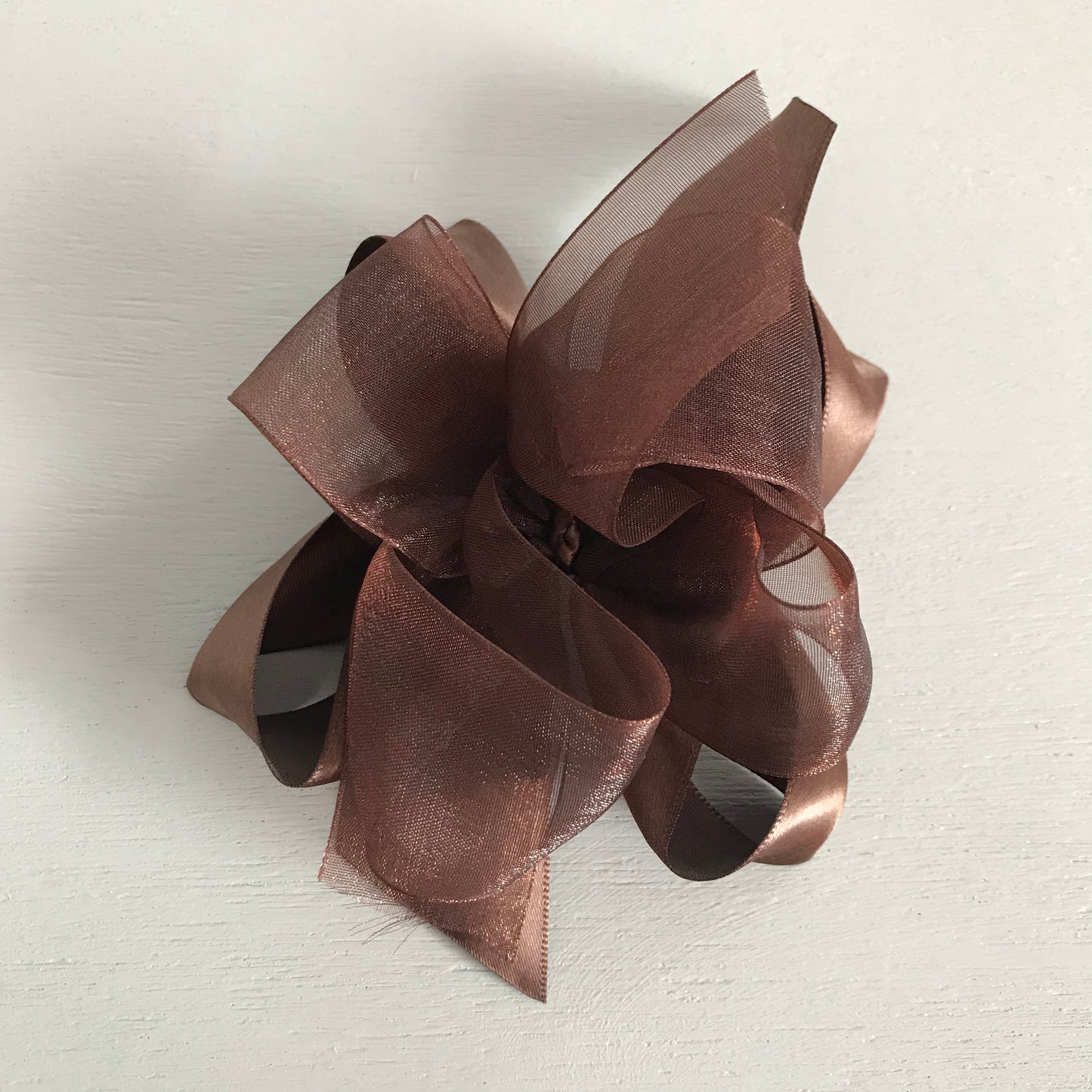 Sheer Satin Bow, Large, Brown