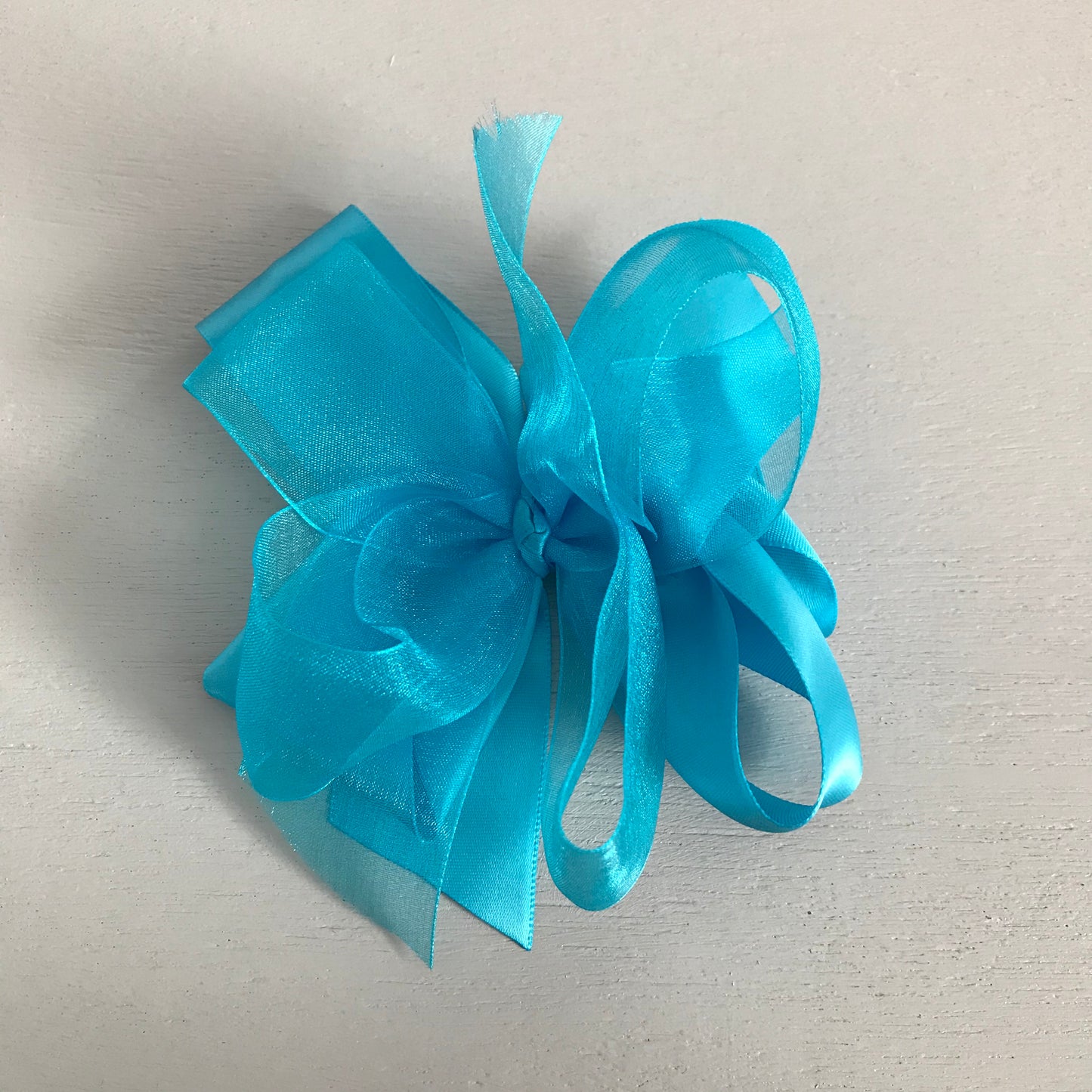 Sheer Satin Bow, Large, Turquoise