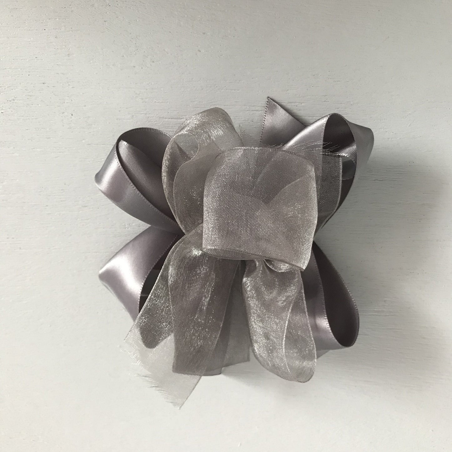 Sheer Satin Bow, Large, Pewter