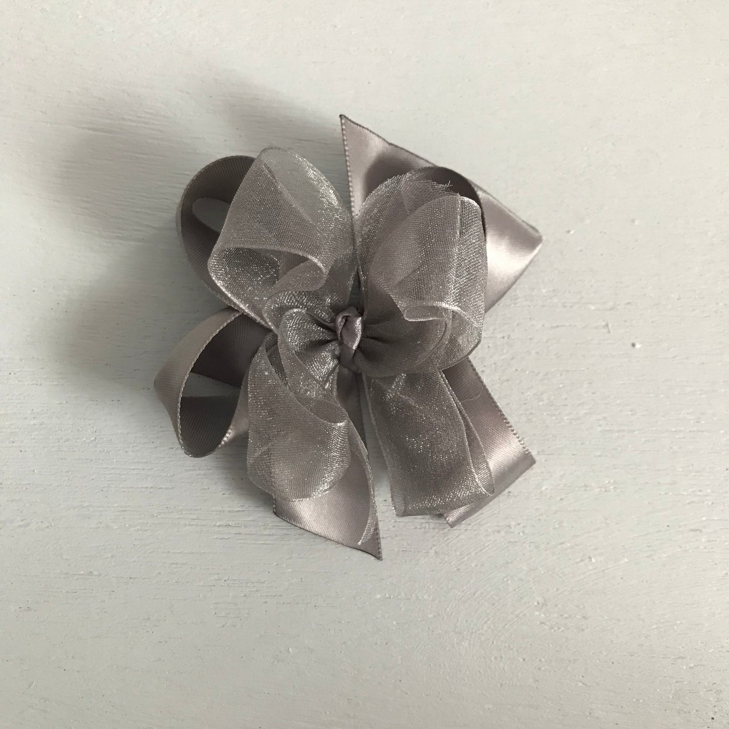 Sheer Satin Bow, Small, Pewter