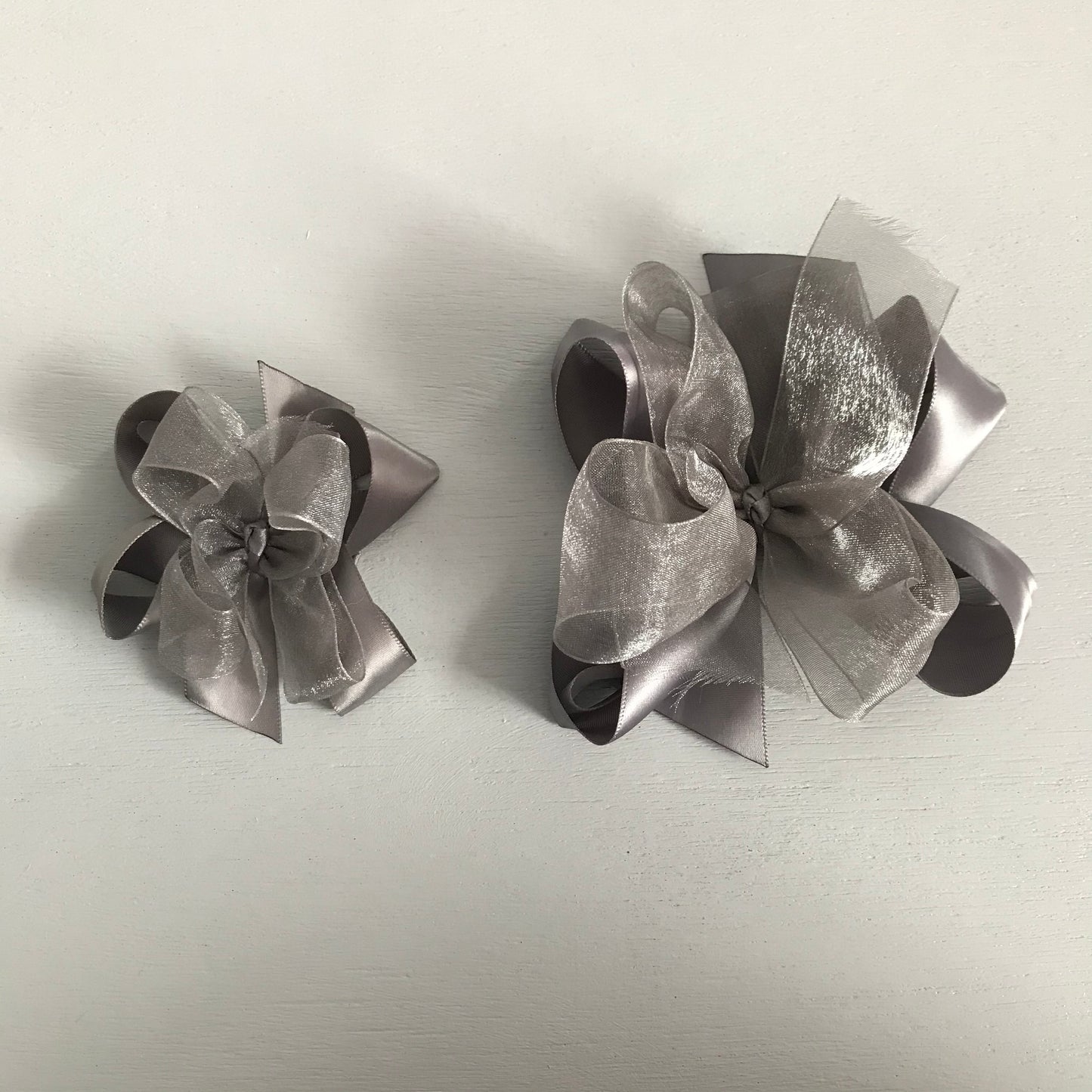 Sheer Satin Bow, Small, Pewter