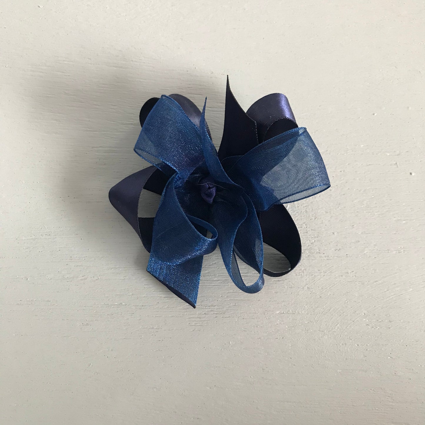 Sheer Satin Bow, Small , Navy
