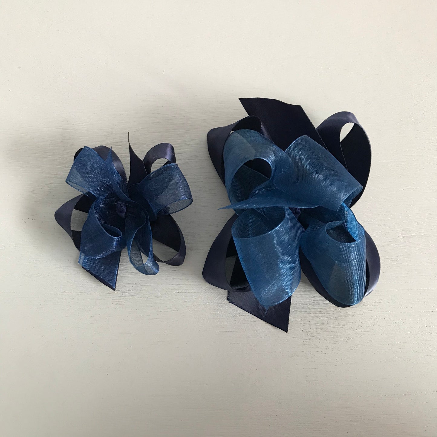 Sheer Satin Bow, Small , Navy