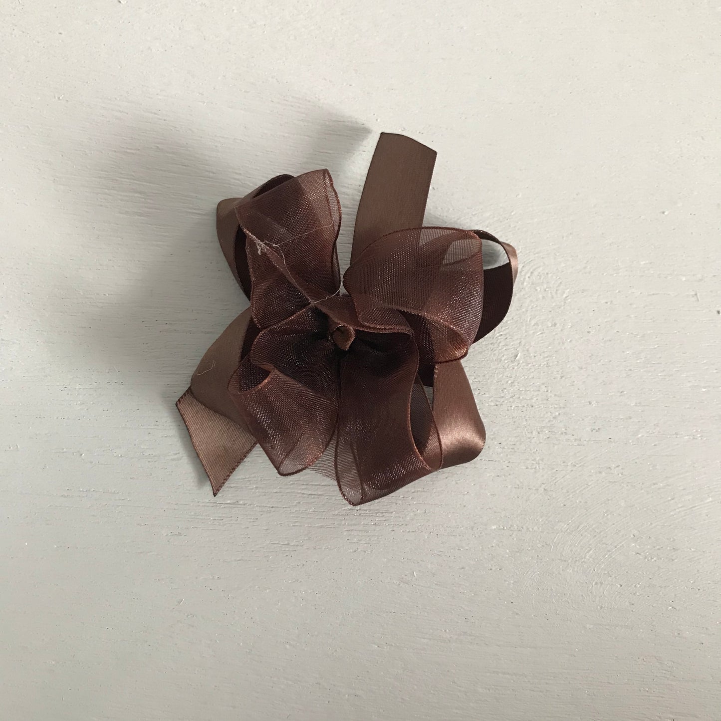Sheer Satin Bow, Small, Brown