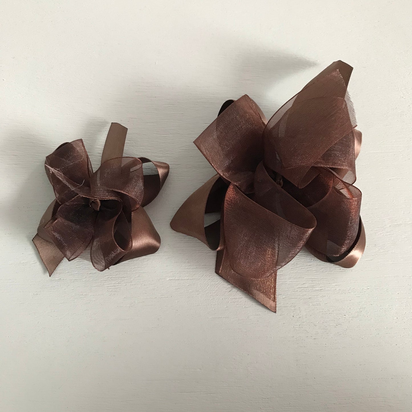 Sheer Satin Bow, Small, Brown