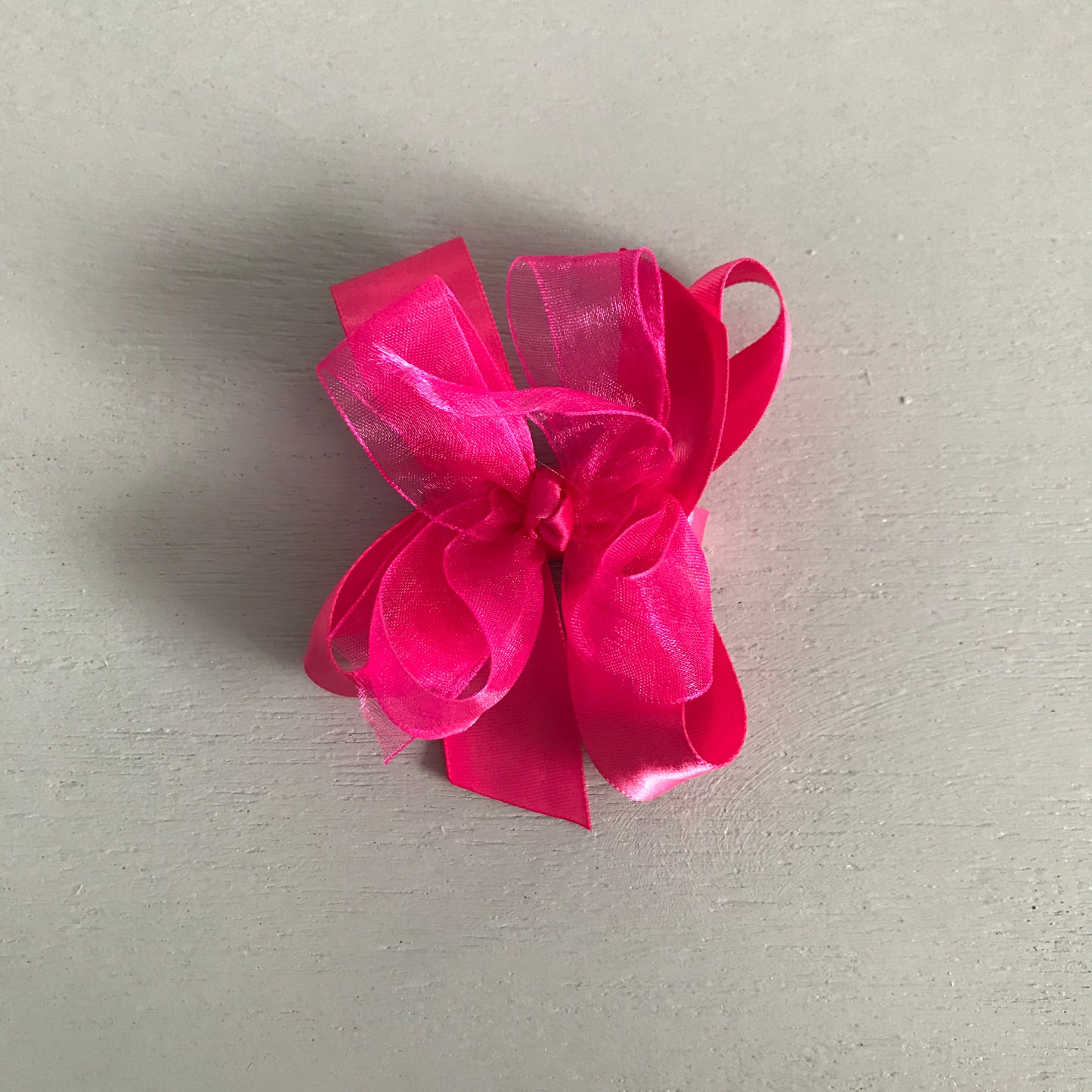 Sheer Satin Bow, Small, Shocking Pink