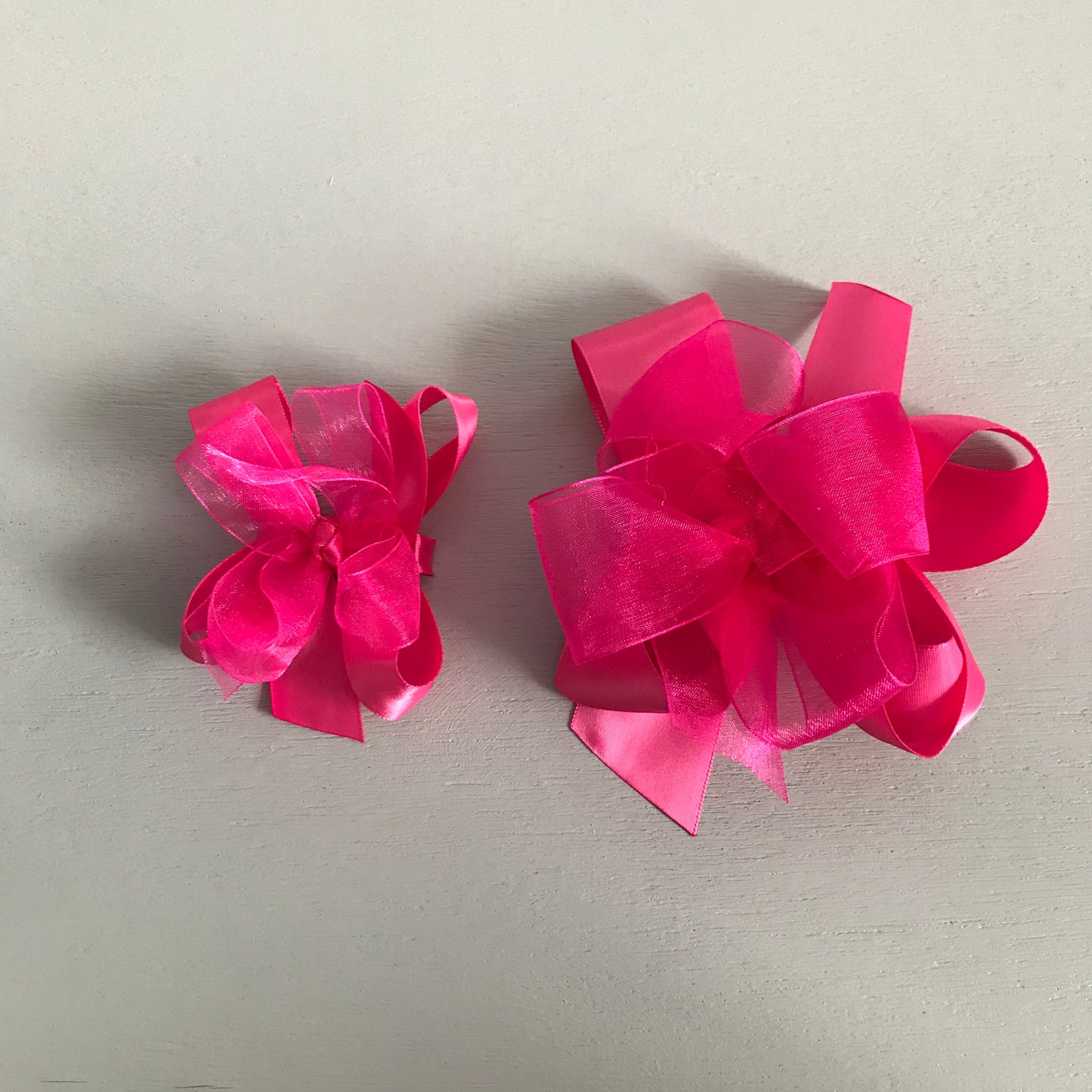 Sheer Satin Bow, Small, Shocking Pink