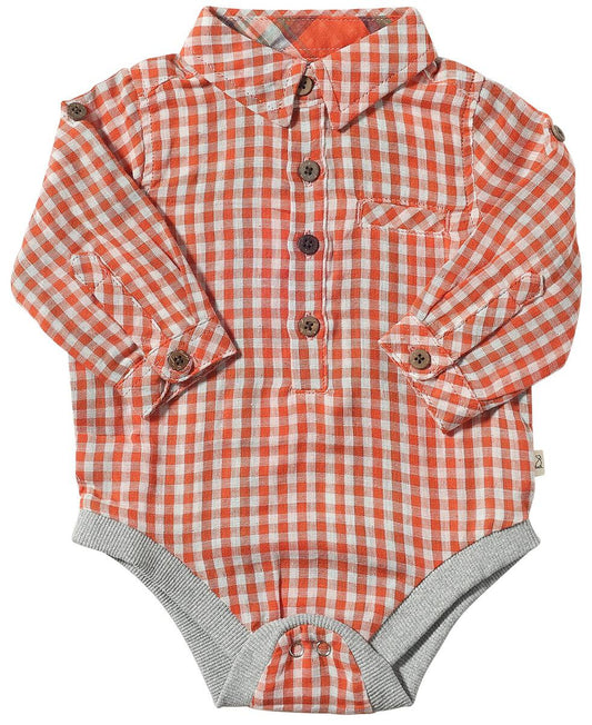 Jasper Onsie | Pumpkin Micro Plaid