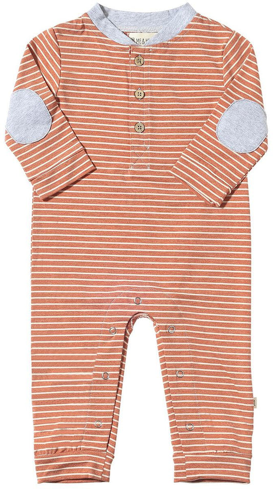 Niota Henley Romper | Rust\White Stripe