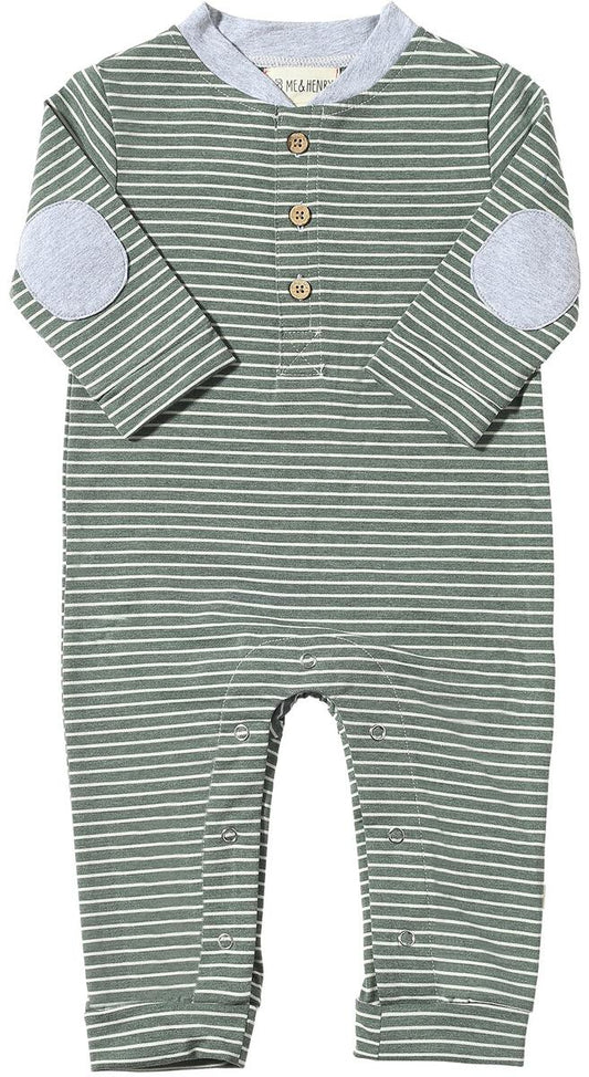 Niota Henley Romper | Green/White Stripe