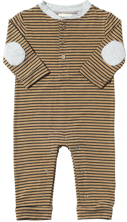 Niota Henley Romper | Tan Stripe