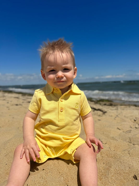 Drift Polo Romper | Lemon Pique