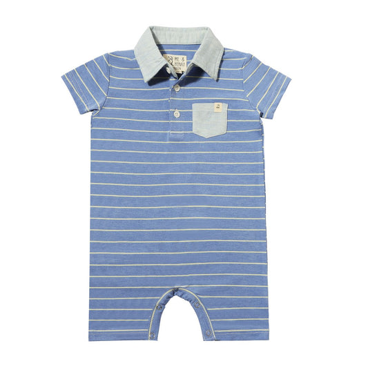 Saltash Polo Romper | Royal/Yellow Stripe