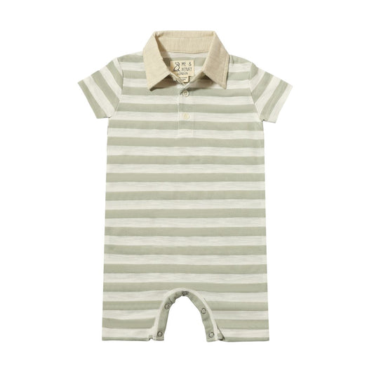 Saltash Polo Romper | Gray Striped