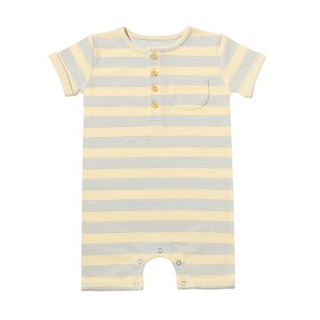 Martingale Romper | Gray/Cream Thick Stripe