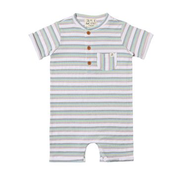 Camborne Romper | Blue Stripe Rib