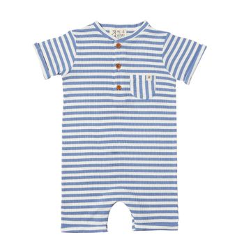 Camborne Romper | Blue/White Stripe Ribbed