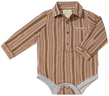 Jasper Woven Onesie | Beige/Gold Stripe