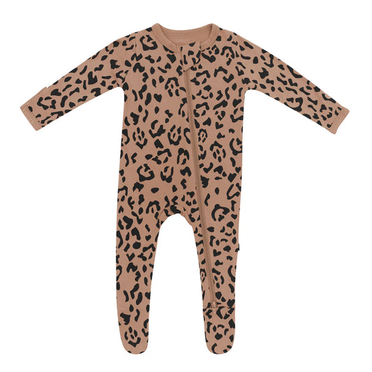 Zip Footie | Latte Leopard