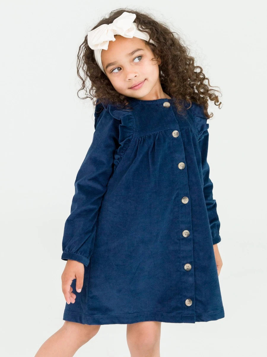 Ruffle Dress | Navy Corduroy