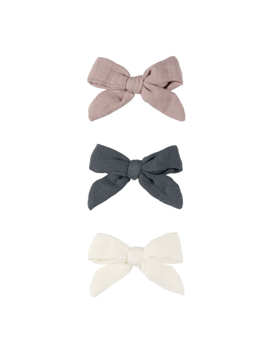 Clip Bow Set | Indigo, Mauve, Ivory