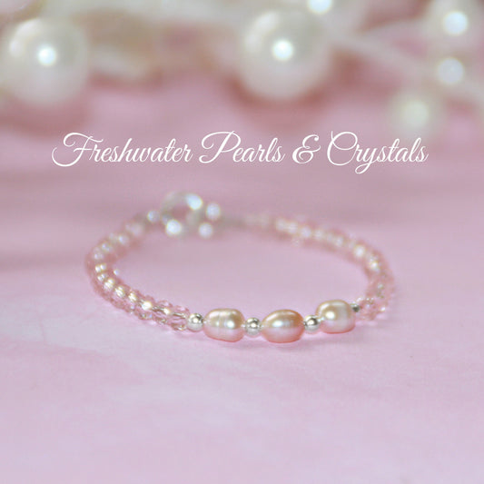 Pink Pearl/Crystal Bracelet 4.5"