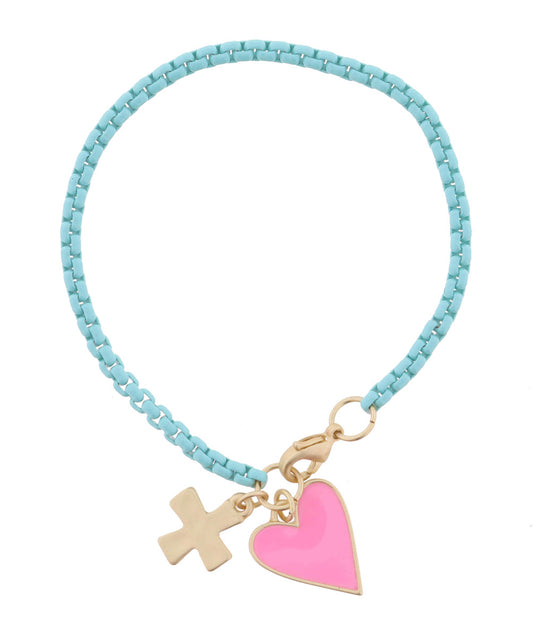 Mint Box Chain Bracelet | Pink Heart