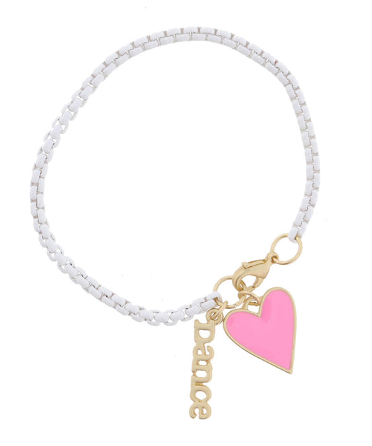 White Box Chain Bracelet | Pink Heart
