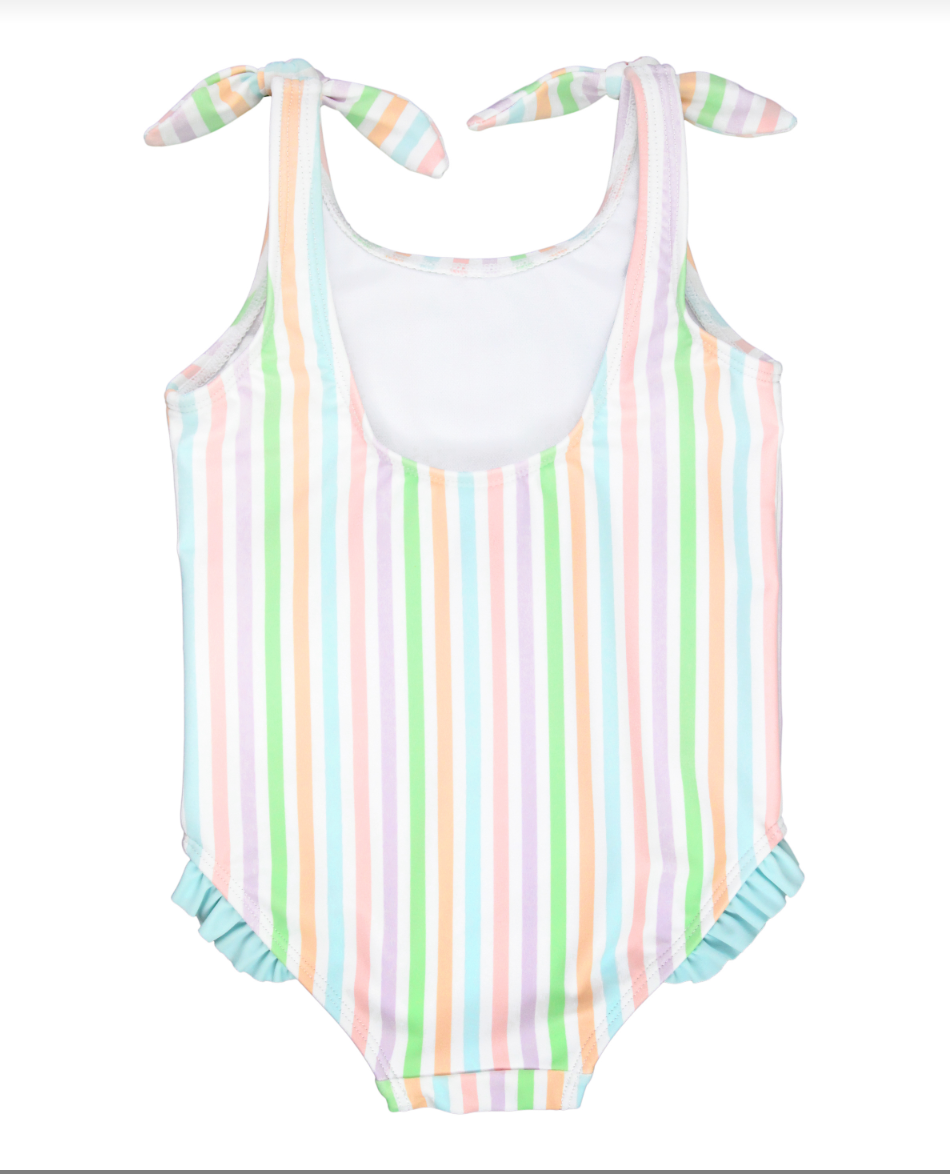 Tie Shoulder One Piece | Rainbow Stripe