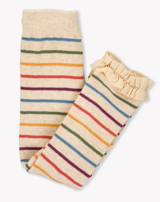 Footless Ruffle Tights | Countryside Rainbow Stripe