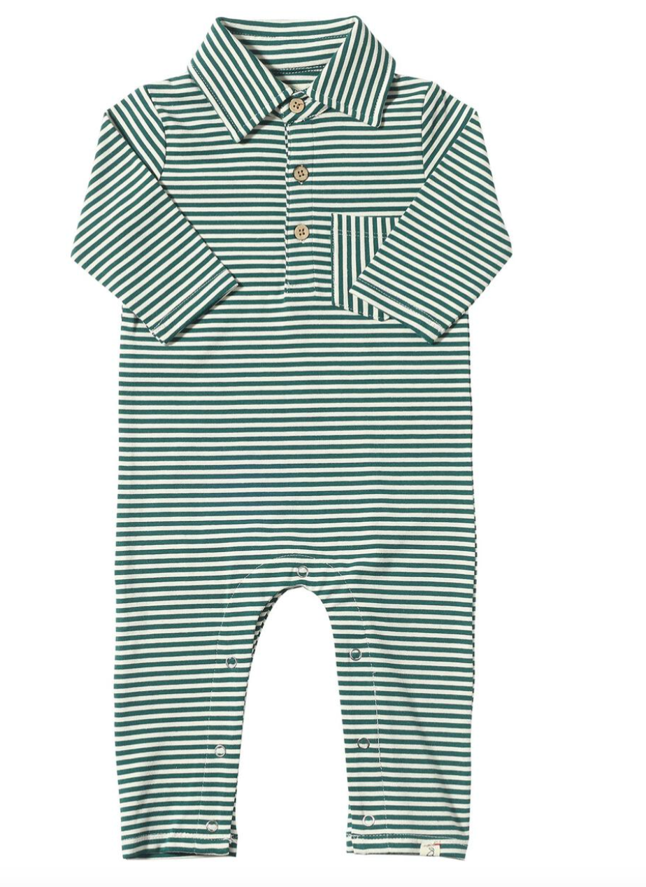 Kingston Romper | Green & White Stripe