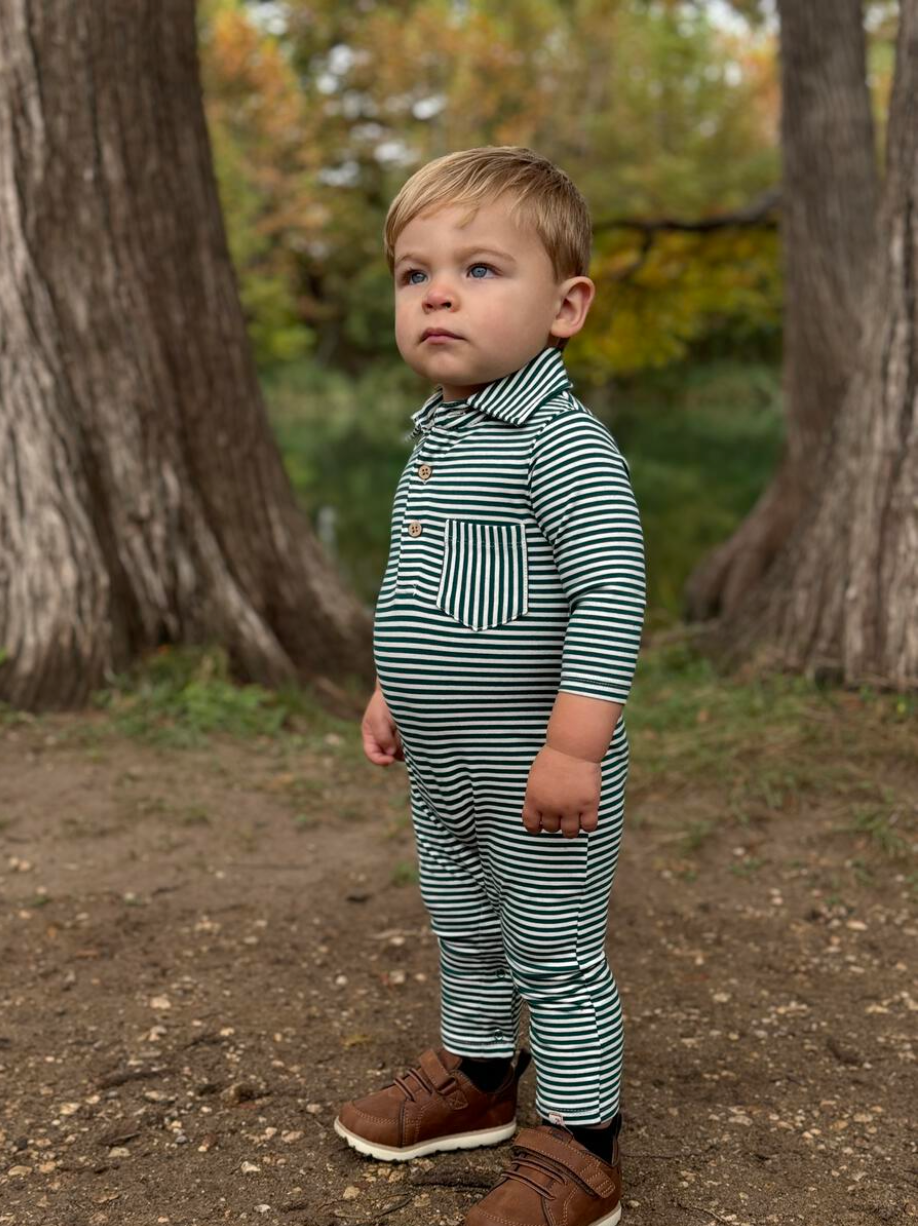 Kingston Romper | Green & White Stripe