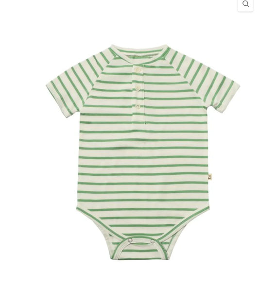 Raglan Onesie | Green/ White Stripe