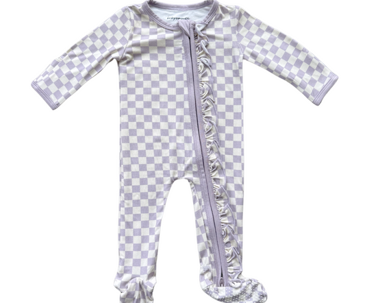 Ruffle Footie | Lavender Check