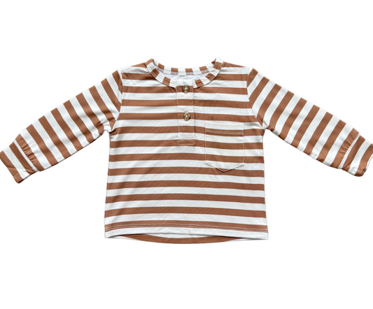 Boys Henley Shirt | Carmel Stripe