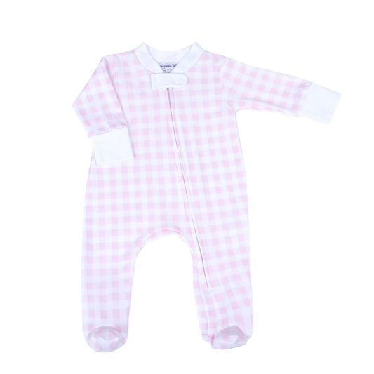 Zipper Footie | Pink Check