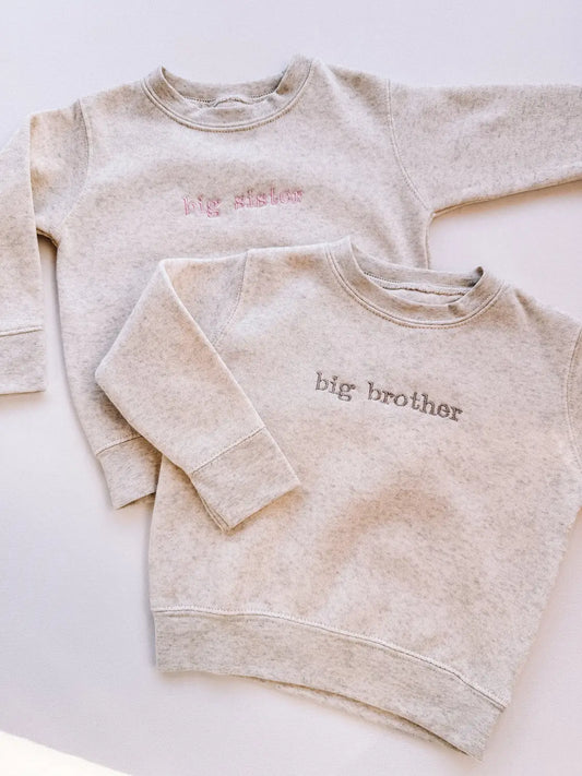 Neutral Embroidered Sibling Crewneck | Big Brother