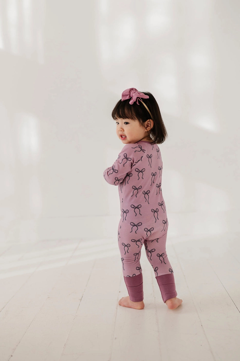 Long Sleeve Zip Romper | Hair bow
